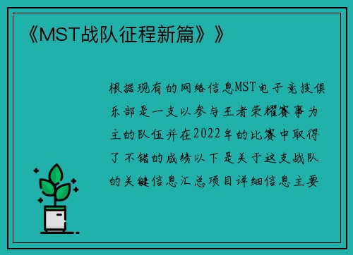 《MST战队征程新篇》》