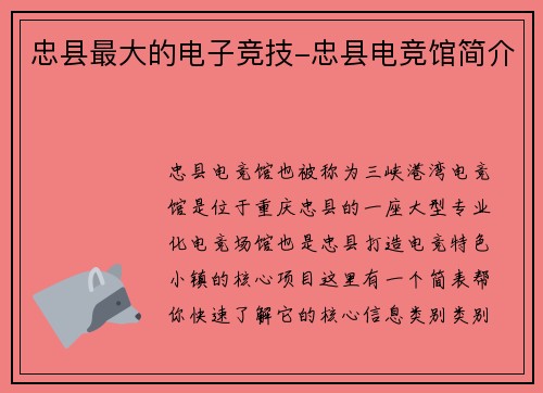 忠县最大的电子竞技-忠县电竞馆简介